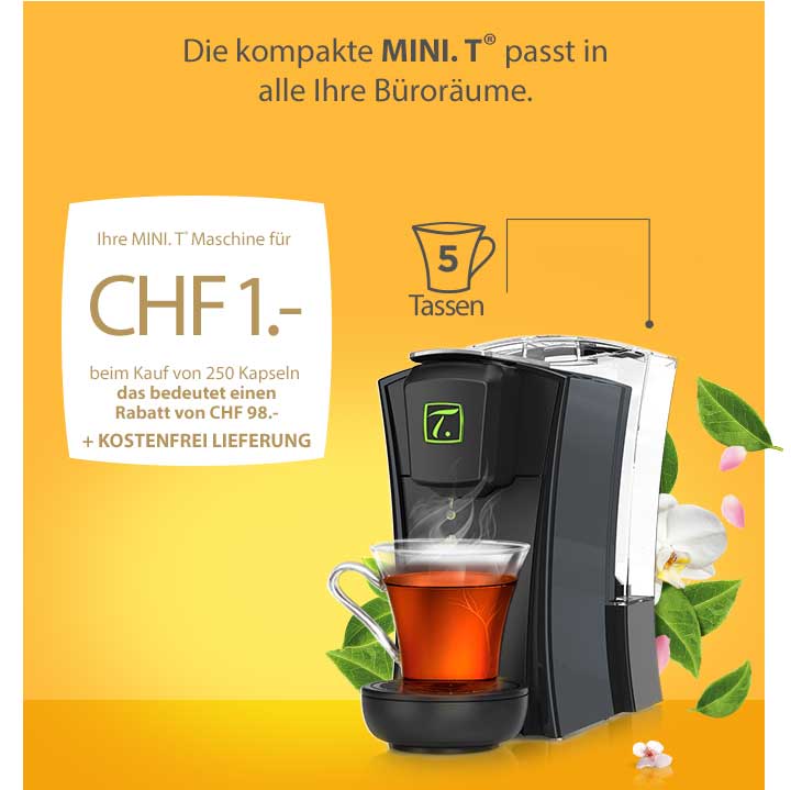 Ihre MINI.T-Maschine kostet 1CHF beim Kauf von 250 Kapseln, eine Ermäßigung von 98CHF + Kostenloser Versand + Kostenloser Kapselspender